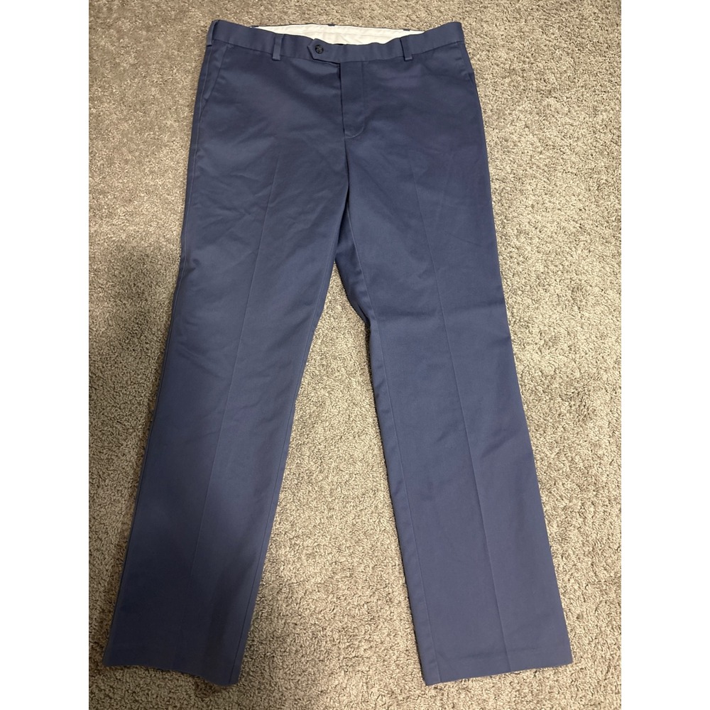 Roundtree & Yorke Mens Blue Gray Flat Front Chino Pants 36x32 Stretch Cotton
